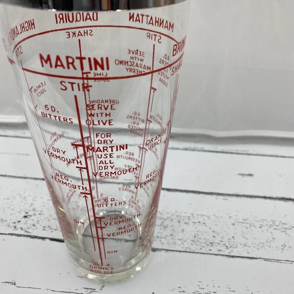 Mid Century Modern Vintage Glass & Chrome Mixed Drink Recipe Mixer/Shaker 5 - Picture 5 of 9